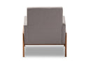 Maddock Gray Fabric Upholstered Walnut Wood Lounge Chair Baxton