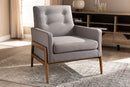 Maddock Gray Fabric Upholstered Walnut Wood Lounge Chair Baxton
