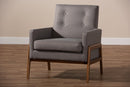 Maddock Gray Fabric Upholstered Walnut Wood Lounge Chair Baxton