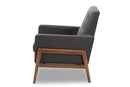 Maddock Dark Gray Fabric Upholstered Walnut Wood Lounge Chair Baxton