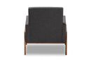 Maddock Dark Gray Fabric Upholstered Walnut Wood Lounge Chair Baxton