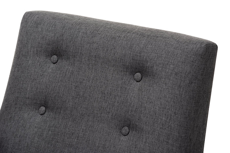 Maddock Dark Gray Fabric Upholstered Walnut Wood Lounge Chair Baxton