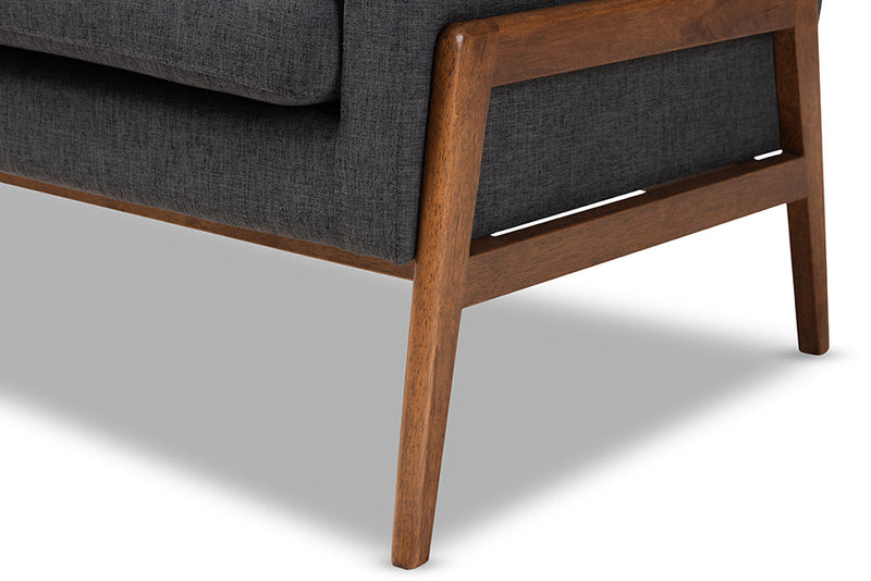 Maddock Dark Gray Fabric Upholstered Walnut Wood Lounge Chair Baxton