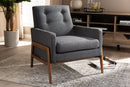 Maddock Dark Gray Fabric Upholstered Walnut Wood Lounge Chair Baxton