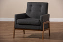 Maddock Dark Gray Fabric Upholstered Walnut Wood Lounge Chair Baxton