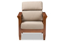 Risha Cherry Finished and Dark Beige Fabric High Back Lounge Chair Baxton