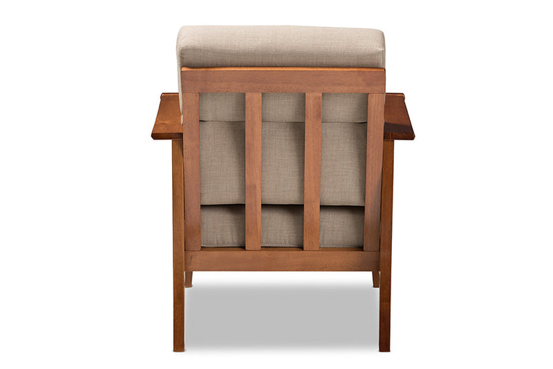 Risha Cherry Finished and Dark Beige Fabric High Back Lounge Chair Baxton