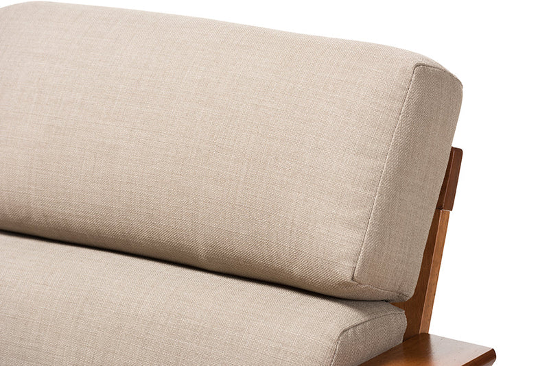 Risha Cherry Finished and Dark Beige Fabric High Back Lounge Chair Baxton