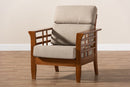 Risha Cherry Finished and Dark Beige Fabric High Back Lounge Chair Baxton
