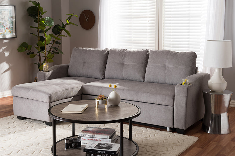 Linna Modern and Contemporary Light Gray Fabric Upholstered Sectional Sofa