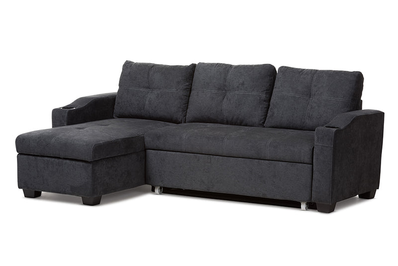 Linna Modern and Contemporary Dark Gray Fabric Upholstered Sectional Sofa