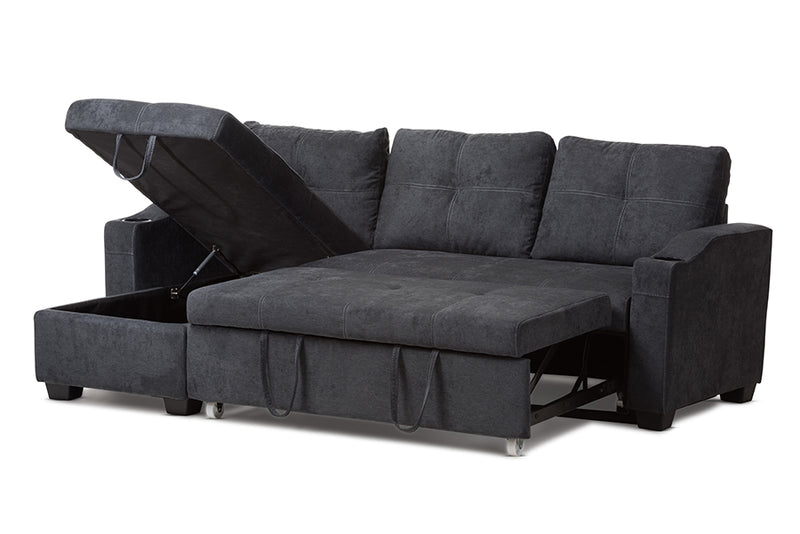 Linna Modern and Contemporary Dark Gray Fabric Upholstered Sectional Sofa