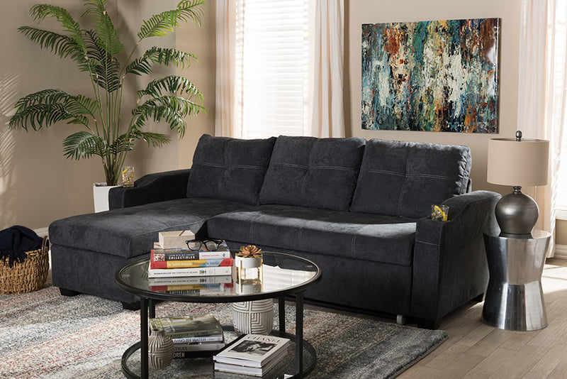 Linna Modern and Contemporary Dark Gray Fabric Upholstered Sectional Sofa