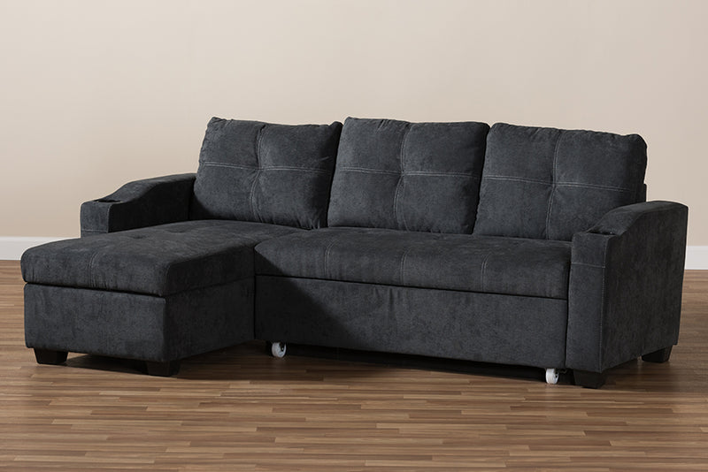 Linna Modern and Contemporary Dark Gray Fabric Upholstered Sectional Sofa