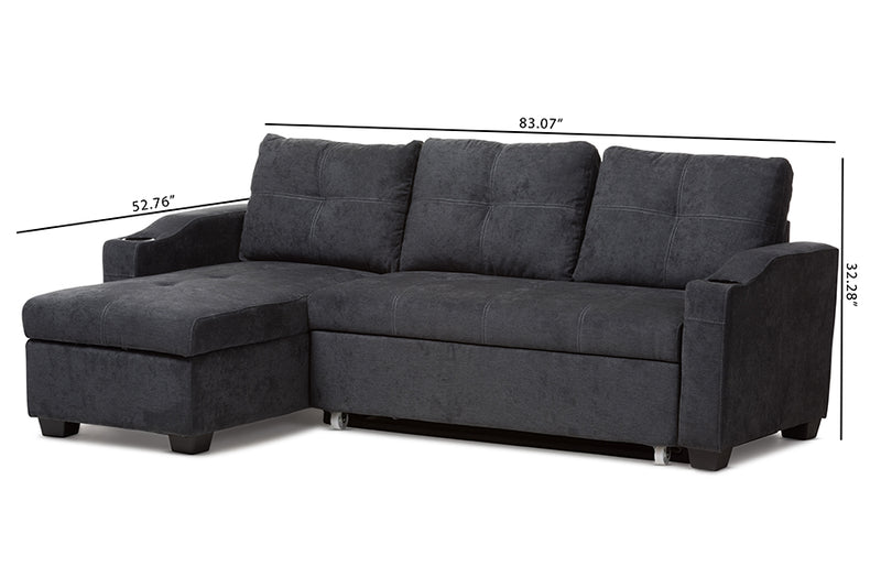 Linna Modern and Contemporary Dark Gray Fabric Upholstered Sectional Sofa