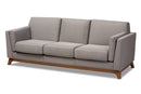 Liberte Gray Fabric Upholstered Walnut Wood 3-Seater Sofa Baxton