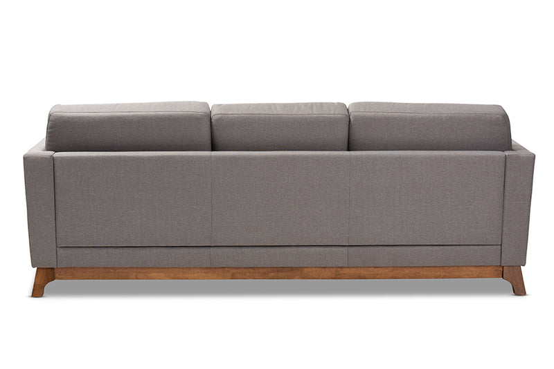 Liberte Mid-Century Modern Gray Fabric Upholstered Walnut Wood 3-Seater Sofa