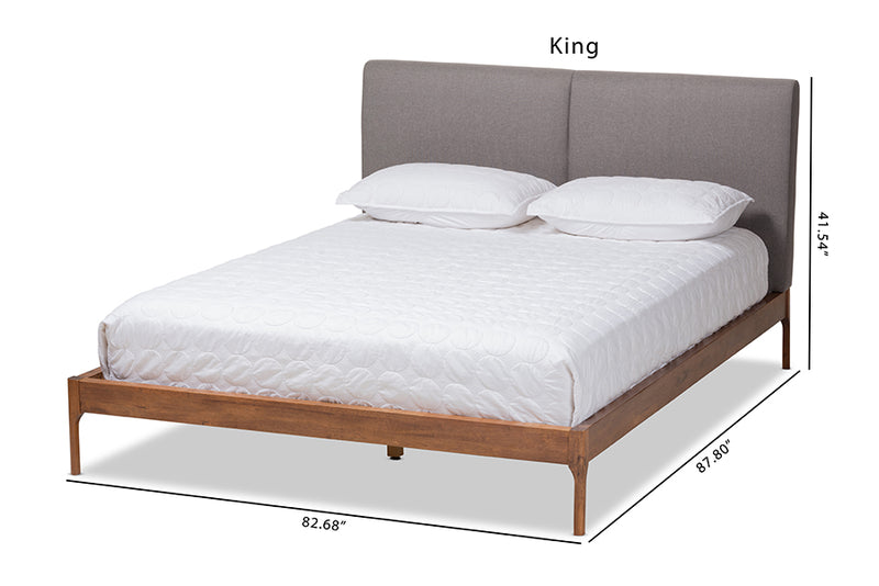 Eliya Mid-Century Modern Gray Fabric Upholstered Walnut Finished Full Size Platform Bed