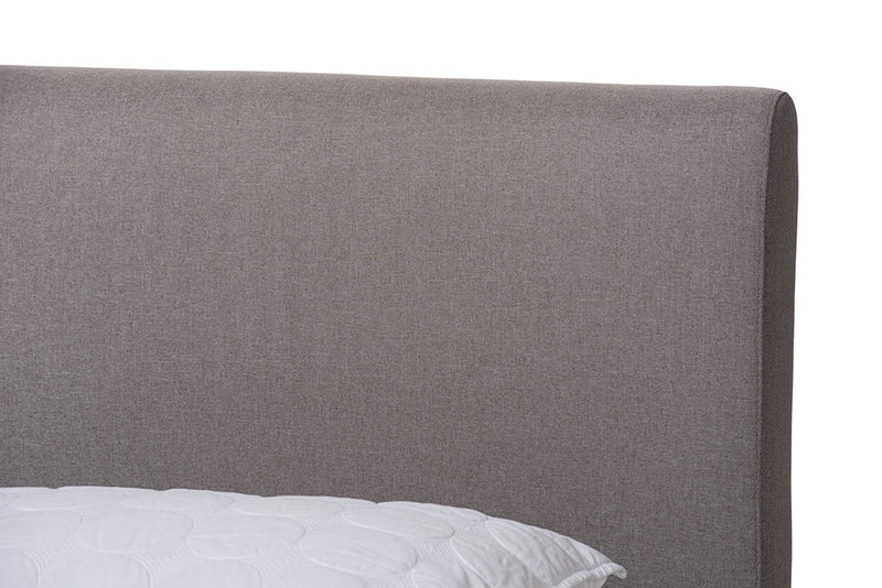 Eliya Gray Fabric Upholstered Walnut Finished King Size Platform Bed Baxton