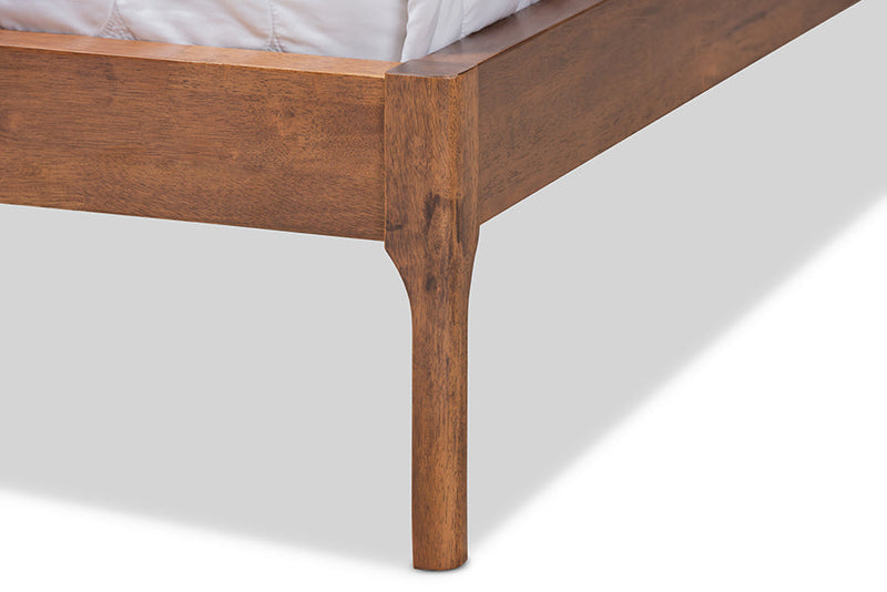 Eliya Gray Fabric Upholstered Walnut Finished King Size Platform Bed Baxton