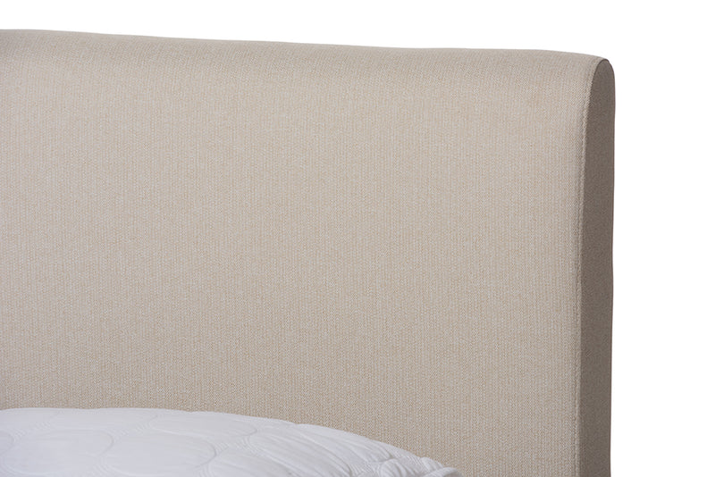 Eliya Mid-Century Modern Beige Fabric Upholstered Walnut Finished Full Size Platform Bed