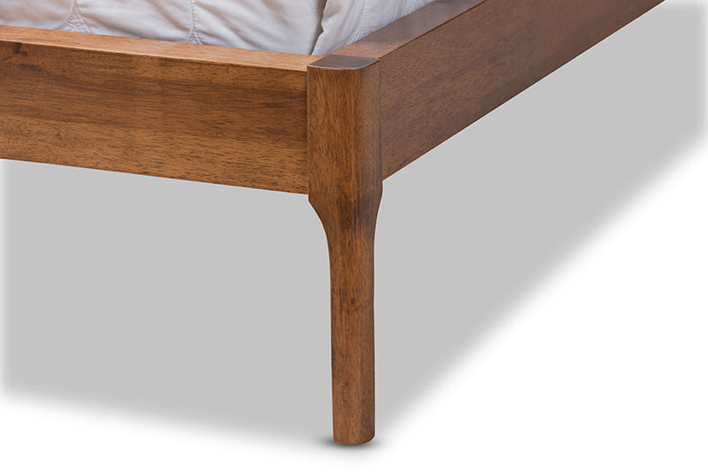 Eliya Mid-Century Modern Beige Fabric Upholstered Walnut Finished Full Size Platform Bed