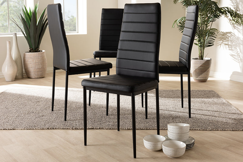 Thalia Modern and Contemporary Black Faux Leather Upholstered Dining Chair (Set of 4)