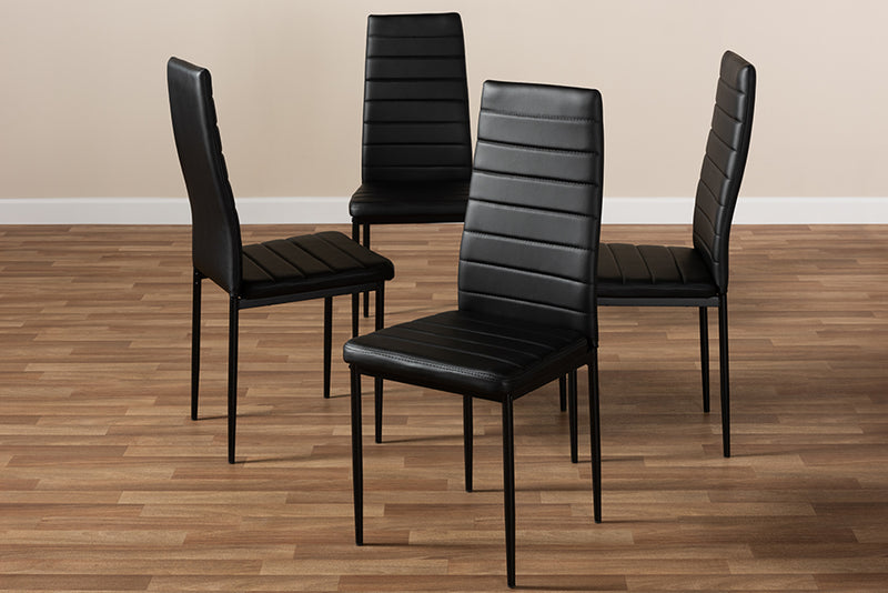 Thalia Modern and Contemporary Black Faux Leather Upholstered Dining Chair (Set of 4)