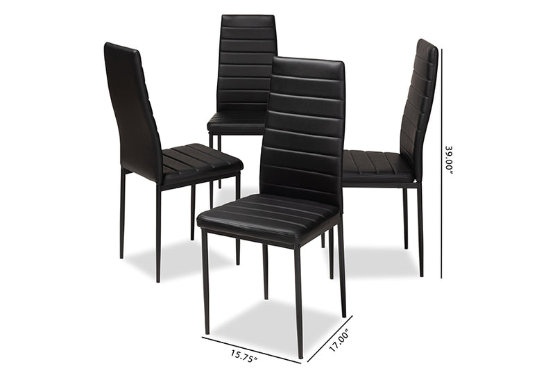 Thalia Modern and Contemporary Black Faux Leather Upholstered Dining Chair (Set of 4)