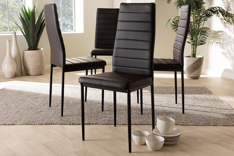 Thalia Modern and Contemporary Brown Faux Leather Upholstered Dining Chair (Set of 4)