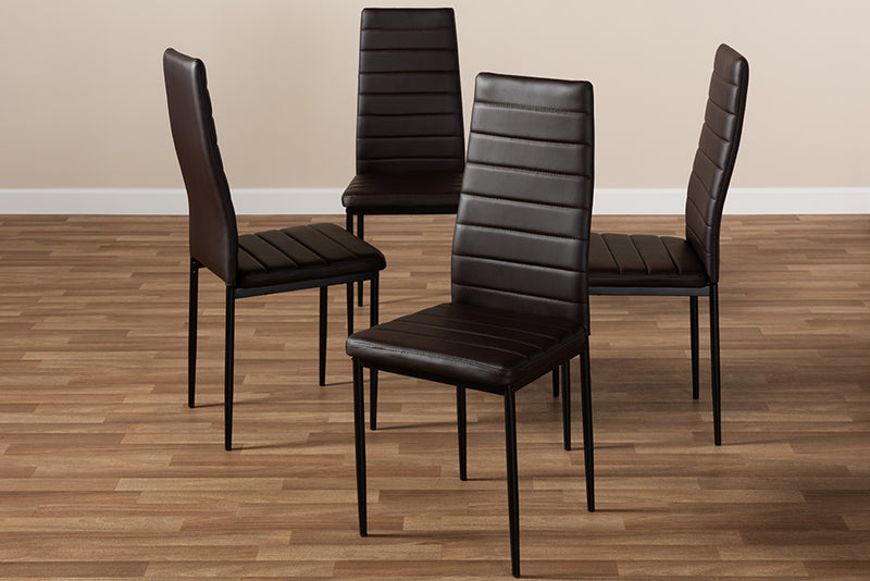 Thalia Modern and Contemporary Brown Faux Leather Upholstered Dining Chair (Set of 4)