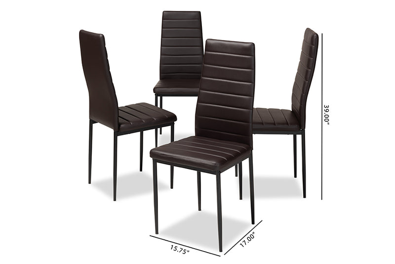 Thalia Modern and Contemporary Brown Faux Leather Upholstered Dining Chair (Set of 4)