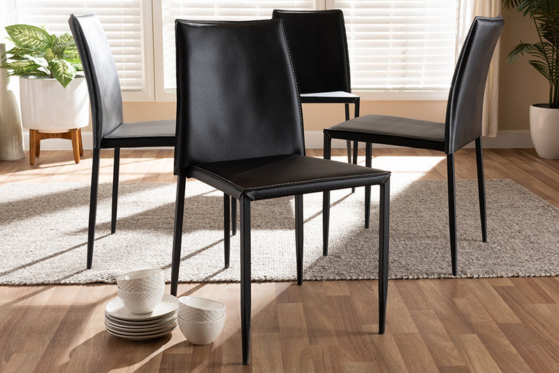 Takeo Modern and Contemporary Black Faux Leather Upholstered Dining Chair (Set of 4)