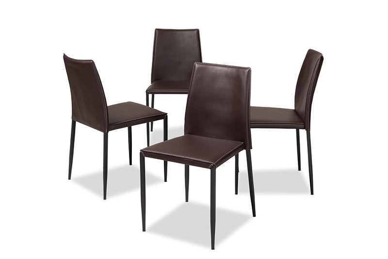 Takeo Modern and Contemporary Brown Faux Leather Upholstered Dining Chair (Set of 4)