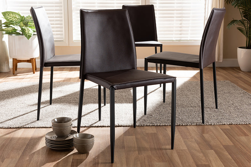 Takeo Modern and Contemporary Brown Faux Leather Upholstered Dining Chair (Set of 4)