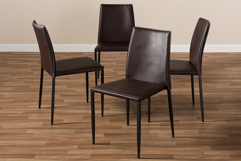 Takeo Modern and Contemporary Brown Faux Leather Upholstered Dining Chair (Set of 4)