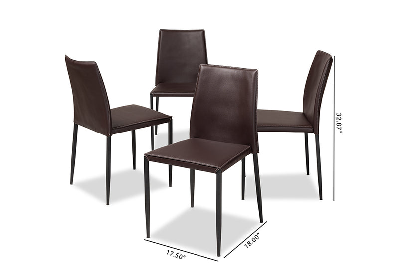 Takeo Modern and Contemporary Brown Faux Leather Upholstered Dining Chair (Set of 4)