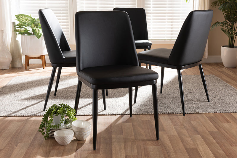 Kaia Modern and Contemporary Black Faux Leather Upholstered Dining Chair (Set of 4)