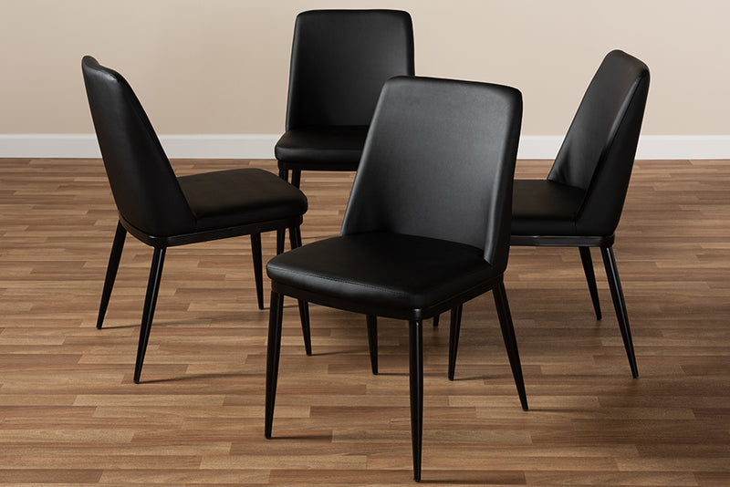 Kaia Modern and Contemporary Black Faux Leather Upholstered Dining Chair (Set of 4)