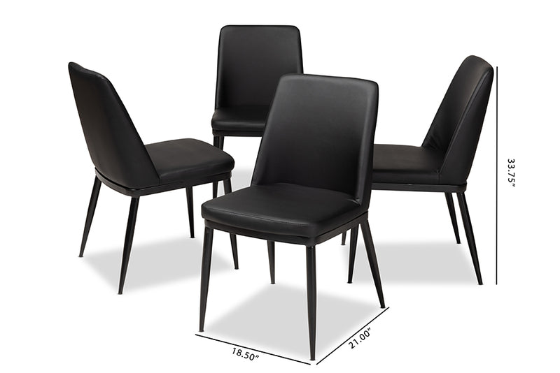 Kaia Modern and Contemporary Black Faux Leather Upholstered Dining Chair (Set of 4)