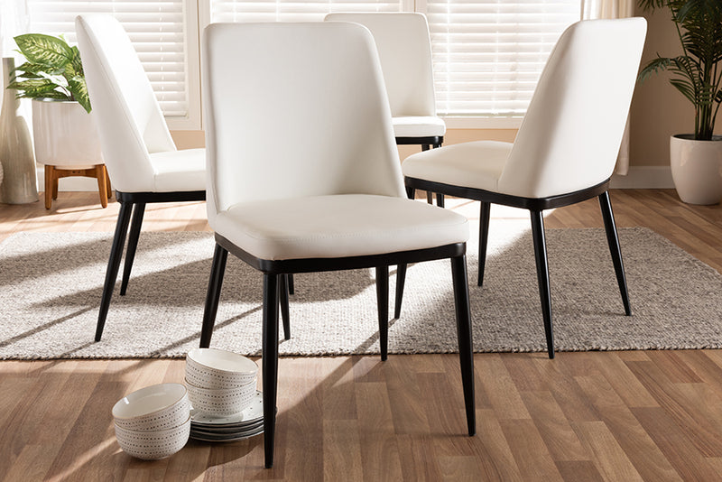 Kaia Modern and Contemporary White Faux Leather Upholstered Dining Chair (Set of 4)