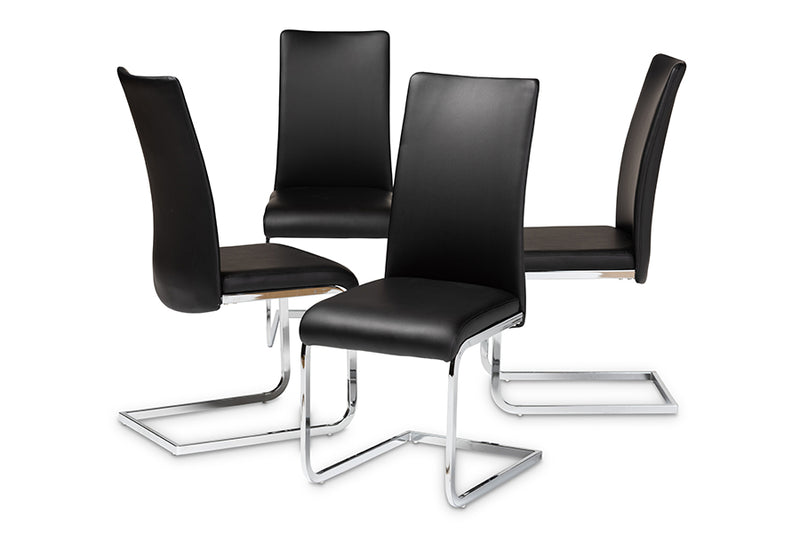 Shanti Modern and Contemporary Black Faux Leather Upholstered Dining Chair (Set of 4)