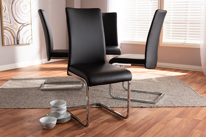 Shanti Black Faux Leather Upholstered Dining Chair (Set of 4) Baxton