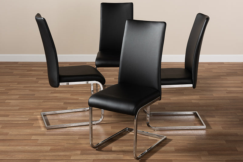 Shanti Modern and Contemporary Black Faux Leather Upholstered Dining Chair (Set of 4)