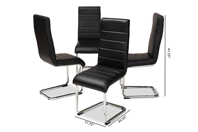 Luise Black Faux Leather Upholstered Dining Chair (Set of 4) Baxton