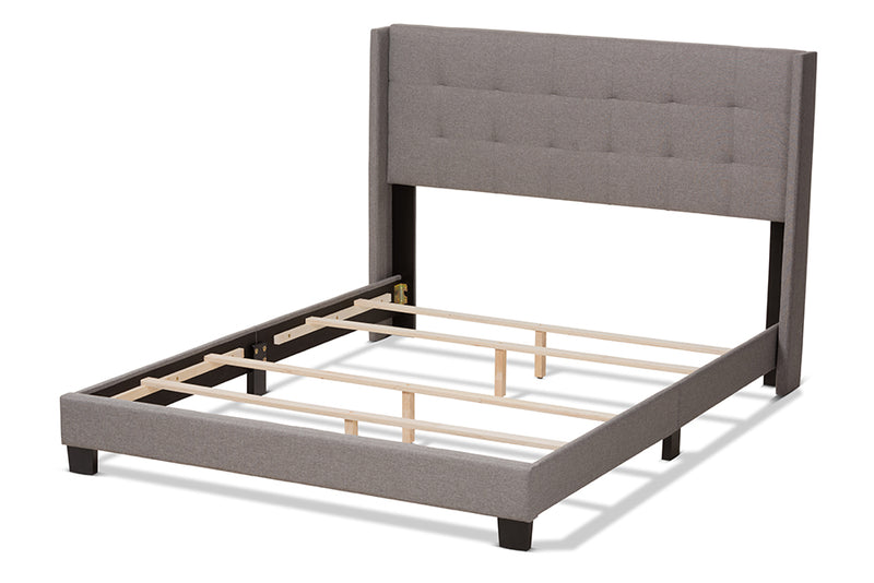 Basque Modern and Contemporary Gray Fabric Upholstered King Size Bed