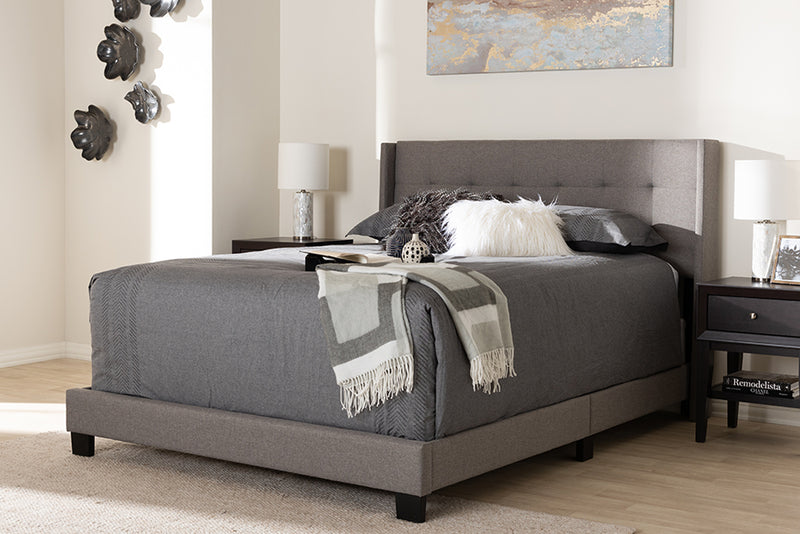 Basque Modern and Contemporary Gray Fabric Upholstered King Size Bed