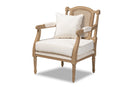 Caleb Ivory Fabric Upholstered Whitewashed Wood Armchair Baxton