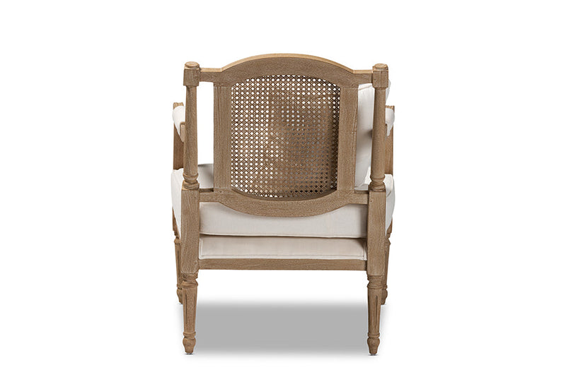 Caleb Ivory Fabric Upholstered Whitewashed Wood Armchair Baxton