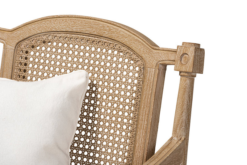 Caleb Ivory Fabric Upholstered Whitewashed Wood Armchair Baxton